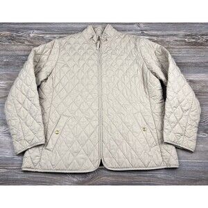 Lands End Jacket Women XL Coat Diamond Quilted Beige Lightweight Classic Casual